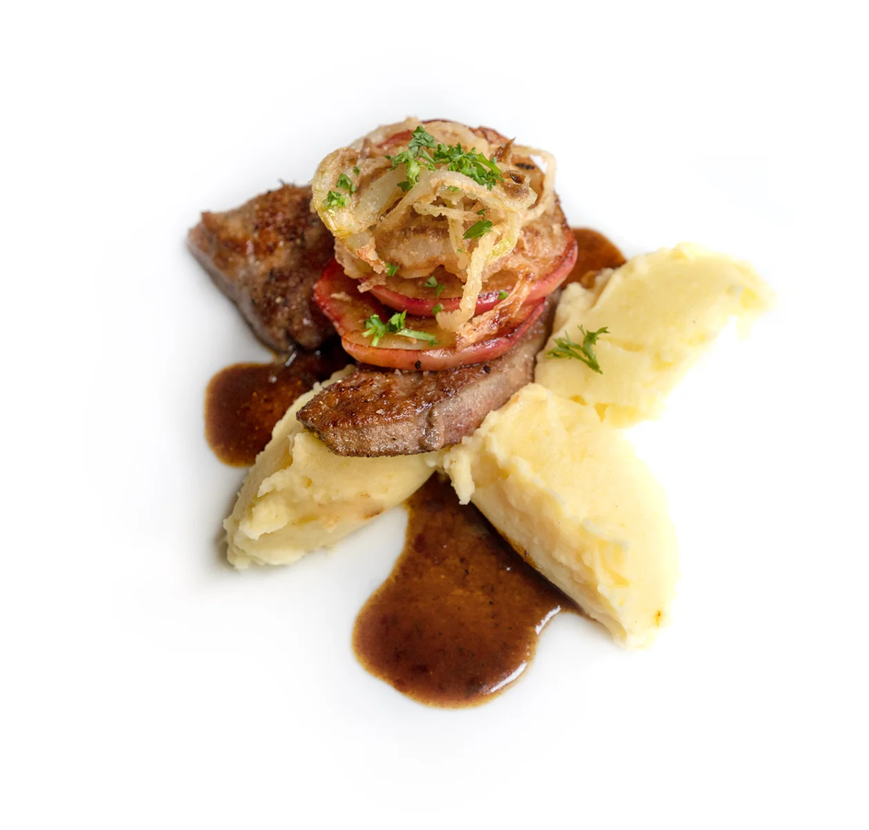 Hirschleber mit Kartoffelpüree