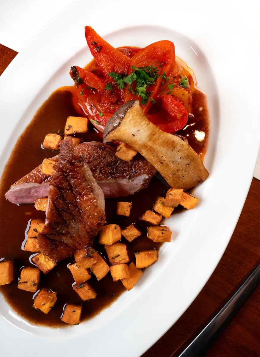 Entenbrust mit Süßkartoffeln und Pilzen